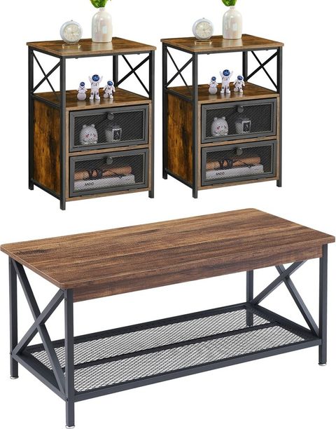 Unveiling the Industrial Coffee Table Set with Cantilever Design & Aged Bronze Frames